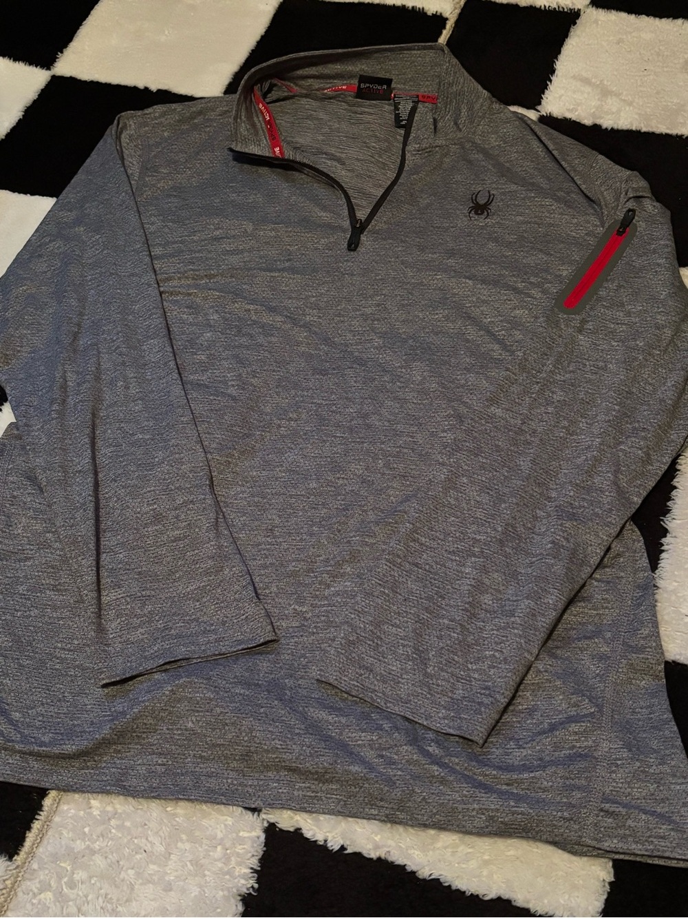 Spyder Men’s Heather Gray Quarter-Zip Pullover with Red Accent